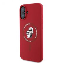 Étui Karl Lagerfeld pour iPhone 16 Plus 6.7 rouge étui rigide Silicone Karl&Choupette Ring MagSafe