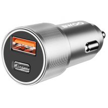 Bwoo Cargador mechero 38W USB-C + USB carga rápida con LED compacto Plateado - Nuevo