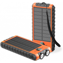 Powerbank Solaire 10000mAh 3 ports USB 2A+C Lampe torche, Dragonne et Boussole intégrés Orange/Noir Bigben