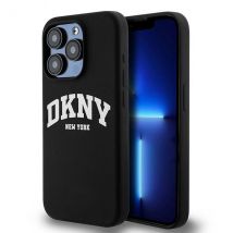 Étui DKNY pour iPhone 15 Pro 6.1 noir étui rigide Liquid Silicone White Printed Logo MagSafe
