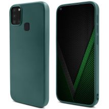 Moozy Lifestyle. Coque conçue pour Samsung A21s, vert foncé – Coque en silicone liquide avec finition mate et doublure en microfibre douce.