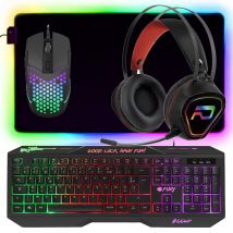 FURY HELLFIRE Pack 4 en 1 para jugadores Teclado, ratón, alfombrilla de ratón y auriculares Retroiluminación RGB - Nuevo