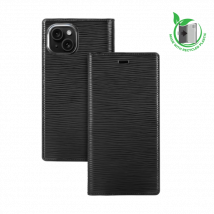 Diarycase 2.0 Coque clapet en cuir véritable avec support aimanté et fabriqué avec un étui en plastique recyclé pour Apple iPhone 15, Noir Minuit