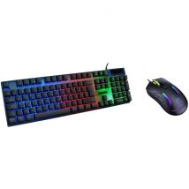 AKUMA – Pack Gaming Sentai C02 Clavier + Souris Filaire Rétroéclairé, AZERTY Français, 3600 DPI – Pack pour PC PS4 PS5 – Noir – Plug & Play