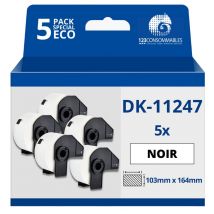 Pack de 5 Rouleaux Étiquettes compatible Brother DK11247 - 103x164 mm - 180 unités - Texte noir sur fond blanc