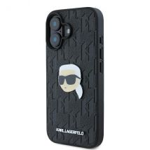 Funda Karl Lagerfeld para iPhone 16 6.1 carcasa rígida negra Monograma Karl Head Pin - Nuevo