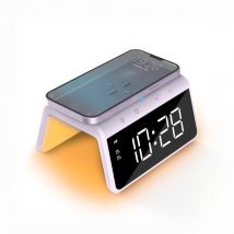 Réveil numérique - Réveil avec charge sans fil - Horloge numérique - Variateur de luminosité - Deux alarmes - Convient comme réveil pour enfants - 