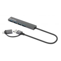 Manhattan 181006 hub de interfaz USB 3.2 Gen 1 (3.1 Gen 1) Type-A 5000 Mbit/s Gris - Nuevo