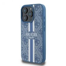 Étui Guess pour iPhone 16 Pro 6.3 bleu étui rigide 4G Printed Stripes MagSafe
