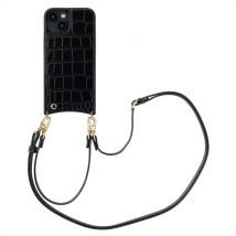 Selencia Coque de télephone Nova Croco avec cordon et porte-cartes pour Apple iPhone 14 / 13 - Noir