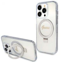 Étui Guess pour iPhone 15 Pro 6.1 transparent étui rigide Ring Stand Script Glitter MagSafe