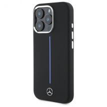 Étui Mercedes pour iPhone 16 Pro 6.3 noir étui rigide Silicone Blue Stripe MagSafe