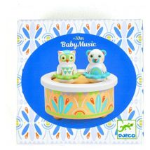 Djeco BabyMusic Scatola musicale in legno con figure di gufo e orso - Nuovo