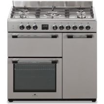 Cuisiniere piano gaz 3 fours électriques CONTINENTAL EDISON CECP903FIX 5 feux - Inox - Largeur 90 c