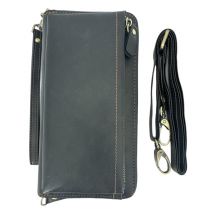 Portefeuille zippé en cuir écologique Evelatus avec fixation magnétique pour téléphone et bandoulière noir