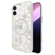 Coque Compatible MagSafe pour iPhone 16 Plus avec Design Floral Gems Dorée