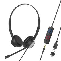 Auricular con cable para locutorios Tellur Voice 420, biaural, toma USB de 3,5 mm, negro - Nuevo