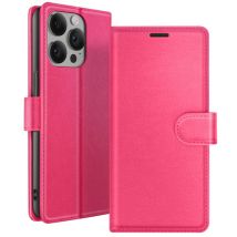 Étui Portefeuille pour iPhone 14 Pro Max Support et Languette Magnétique Fuchsia