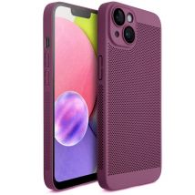 Moozy VentiGuard Coque de téléphone pour iPhone 15, Violet, 6,1 pouces – Housse respirante avec motif perforé pour la circulation de l'air, 