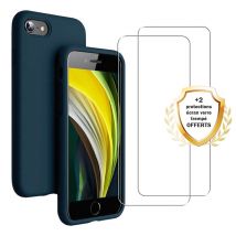 EVETANE iPhone 7/8/SE 2020/2022 Funda de silicona líquida Azul Marino + 2 cristales templados Protector de pantalla antichoque - Nuevo
