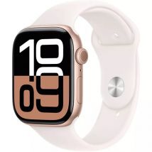 Apple Watch Series 10 (2024) GPS, Boitier Or Rose de 46mm avec bracelet Caoutchouc S/M, Blanc