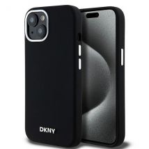 Étui DKNY pour iPhone 15 6.1 noir étui rigide Liquid Silicone Small Metal Logo MagSafe