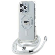 Étui Karl Lagerfeld pour iPhone 15 Pro 6.1 étui rigide transparent Crossbody IML Karl Head Magsafe