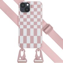 Selencia Coque design en silicone avec cordon amovible pour iPhone 14 - Irregular Check Sand Pink
