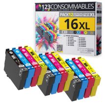 123CONSOMMABILI - 16XL - Confezione da 12 cartucce d'inchiostro compatibili con Epson Workforce WF-2750 WF-2760 WF-2660 WF-2650 WF-2630 WF-2540 WF-