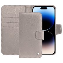 Funda de piel Apple iPhone 15 Pro Max - Solapa billetera - Gris - Piel saffiano - Nuevo