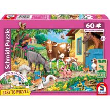 Puzzle SCHMIDT SPIELE Farm Animals 60 pièces Dès 5 ans Poster Inclus Bordure Rose