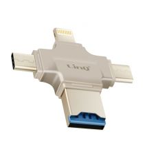 Lecteur Carte Micro-SD OTG avec Prise USB-C, Micro-USB, Lightning, USB Beige