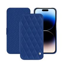 Funda de piel Apple iPhone 15 Pro - Solapa horizontal - Azul - Piel lisa cosida - Nuevo