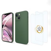 EVETANE iPhone 13 Funda Silicona Líquida Taladro Verde + 2 Cristal Templado Antigolpes Protector de Pantalla - Nuevo