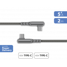 Force Power Cable de carga y sincronización en ángulo ultra reforzado USB-C a USB-C de 60 W y 3 A de 2 m Gris - Nuevo