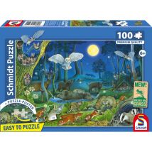 Puzzle 100 pièces SCHMIDT SPIELE - Forêt nocturne, carton 1,9 mm, affiche incluse, 36,1x24,3 cm, dès 6 ans, tons bleus