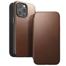 Nomad Funda con cierre para iPhone 15 Pro Magsafe con moderno tarjetero de piel Marrón - Nuevo