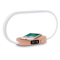 Lampada da comodino con caricatore a induzione da 10W, luminosità regolabile, 1 porta USB per la ricarica, display orario, in alluminio e legno - 