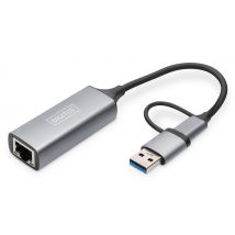 Digitus Adaptateur Gigabit Ethernet 2.5G USB Type-C , USB-C + USB A (USB 3.1 / 3.0)
