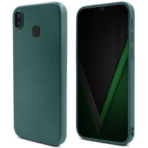 Moozy Lifestyle. Coque conçue pour Samsung A20e, vert foncé – Coque en silicone liquide avec finition mate et doublure en microfibre douce.