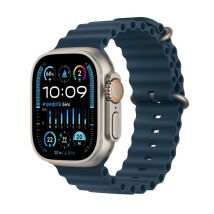 Watch Ultra 2 (GPS + 4G) Boîtier en Titane Naturel de 49mm avec Bracelet Ocean, Bleu