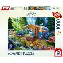 Puzzle 1000 pièces Schmidt Spiele La caravane dans les montagnes - Scène camping vintage - Couleurs vives