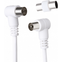 Câble Coudé TV Coaxial 9.52mm Connecteurs blindés 2m mâle/femelle Blanc + Garantie à vie Force Power Lite