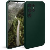 Moozy Minimalist Series Coque en silicone pour Samsung S22 Ultra, vert foncé – Finition mate légère, coque de protection fine et souple en TPU avec 