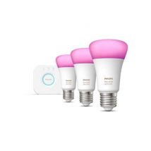 Kit de démarrage Philips Hue White and Color Ambiance 3 ampoules E27, 75W, Bluetooth, compatible avec Alexa, Google et Homekit