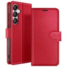 Étui Portefeuille pour Galaxy S25 Plus avec Support et Languette Magnétique Rouge