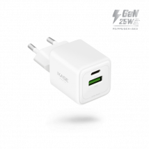 Chargeur Mural Double Port Supreme PowerLite GaN Fabriqué Avec du 100% Plastique Recyclé - 25W (PPS), Blanc - Nuevo