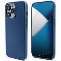 Moozy Lifestyle. Coque en silicone pour iPhone 14 Pro, bleu nuit – Coque légère en silicone liquide avec finition mate et doublure en microfibre douce