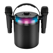 Enceinte Karaoké Bluetooth 5.1 120W avec 2 Micros sans fil LED RVB Noir