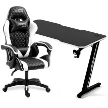 Amstrad Pack Bureau DESK120Z-WHITE & Fauteuil ULTIMATE-WHITE - Finition blanche - Largeur 1m20 - Style carbone